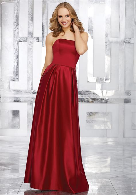 strapless satin bridesmaids dress with beaded pocket detail style 21548 morilee