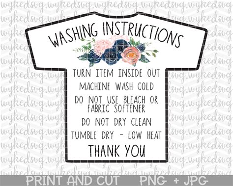T Shirt Care Card Png Print And Cut Shirt Care Card Png Etsy