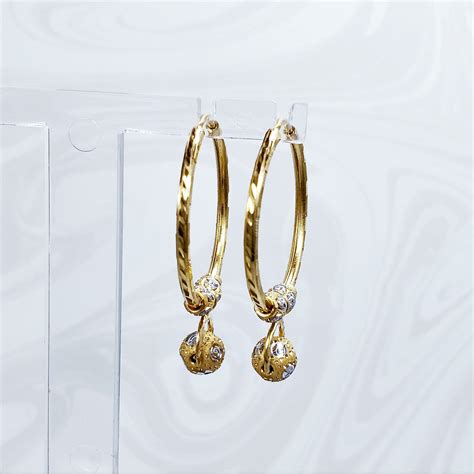 GOLDSHINE K Yellow White Gold Hoop Bali Earrings Dangler Etsy