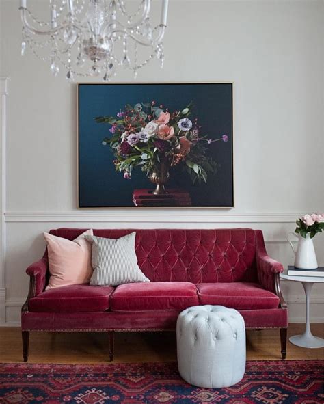 The Makerista Raspberry Velvet Sofa Red Couch Living Room Velvet