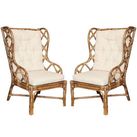 Get the best deals on wicker antique furniture. Pair Of Rattan Wingback Chairs, c. 1960 at 1stdibs