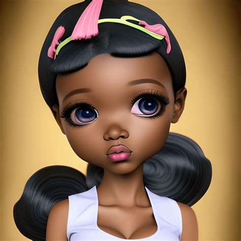 3d Exotic African American Dreamy Eyes Chibi Puffs 8k Digital