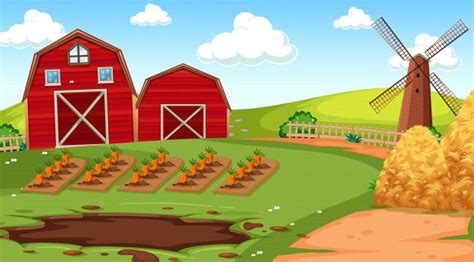 Download Farm Scene In Nature With Barn For Free Farm Scene Cartoon