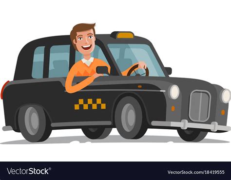 Happy Driver Is Driving Taxi Passenger Royalty Free Vector