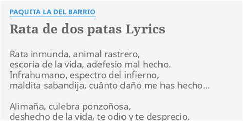 Rata De Dos Patas Lyrics By Paquita La Del Barrio Rata Inmunda