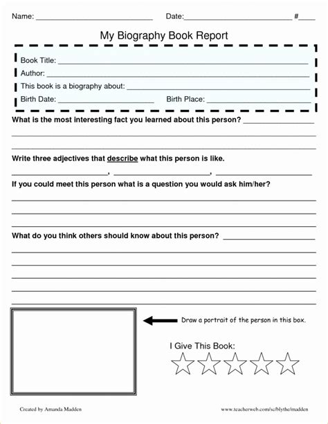003 Template Ideas Biography Book Report Formidable 4th For 4th Grade