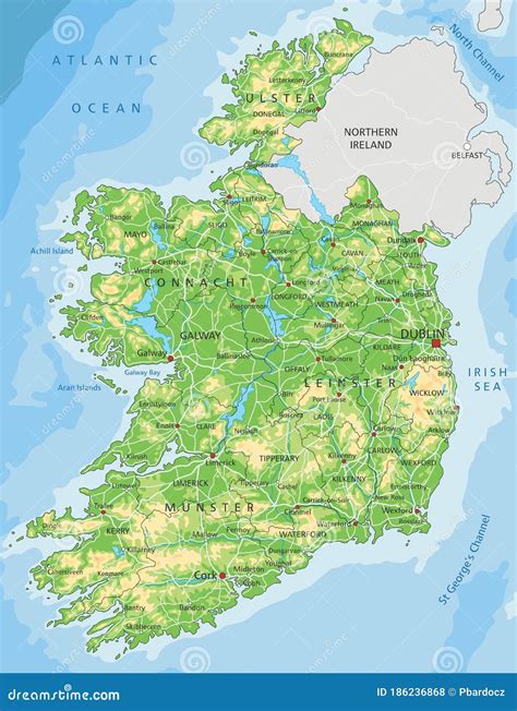Cartina Fisica Dell Irlanda Ad Alto Dettaglio Con Etichettatura