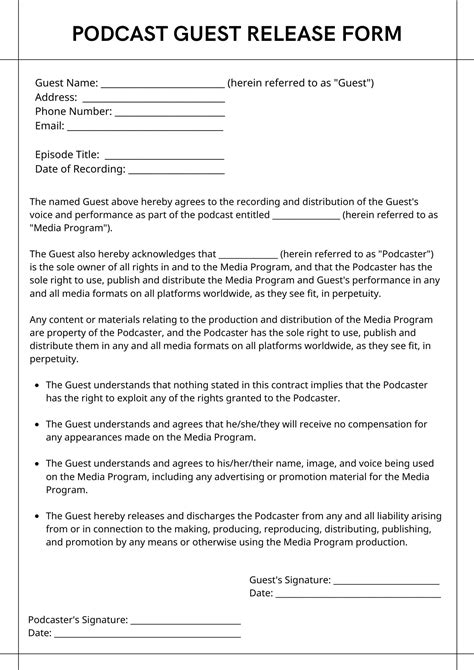 Podcast Guest Release Form Template