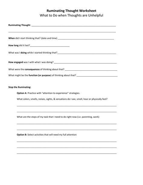 Ruminating Thought Worksheet