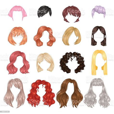 Psd, 40 png, long female hairstyles, blondes, red, black, straight and curly hair, png images with transparent background. Vector Woman Hairstyle Stock Illustration - Download Image ...