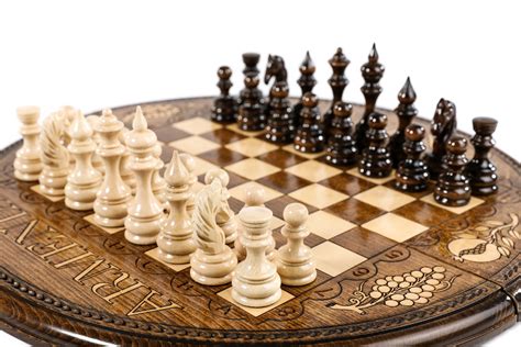 Circular Wooden Chess Set With Board Handmade Chess Board Etsy