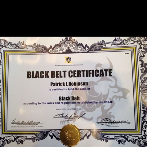 Ibjjf Black Belt Certificate Black Belt Jiu Jitsu Certificate