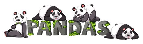 Four Pandas By The Zoo Sign 302381 Vector Art At Vecteezy