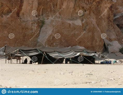 Tents Of A Camp Of A Nomadic Tribe Near The Rocks In The Desert Stock