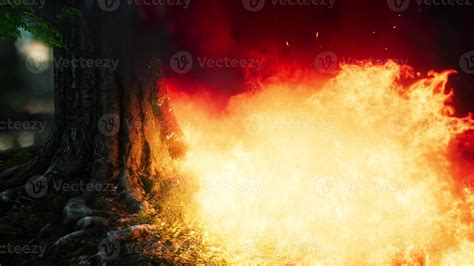 Wind Blowing On A Flaming Trees During A Forest Fire 5605922 Stock