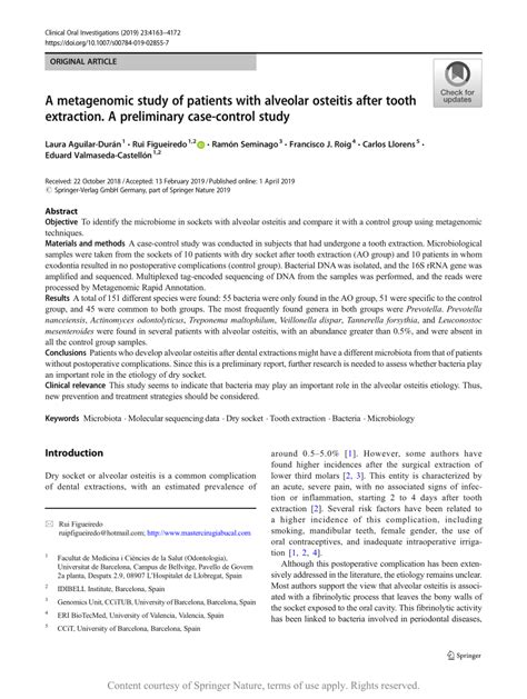 A Metagenomic Study Of Patients With Alveolar Osteitis After Tooth