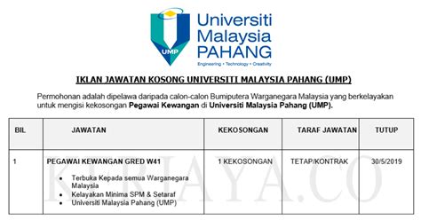 Infobox university name = university of malaysia, pahang native_name = universiti malaysia pahang former_name = kolej universiti kejuruteraan & teknologi malaysia (kuktem). Jawatan Kosong Terkini Universiti Malaysia Pahang (UMP ...