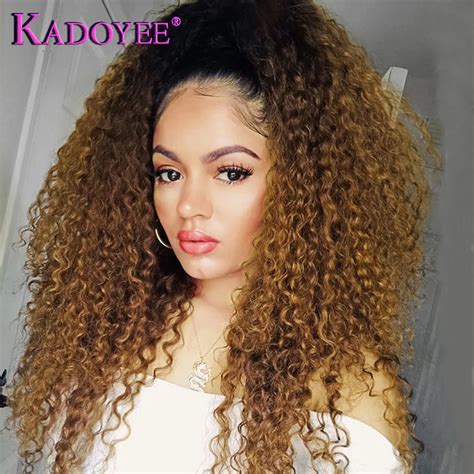 New Brazilian Kinky Curly With Pre Plucked Hairline Lace Front Human Hair Wigs Ombre 1b 30 Afro
