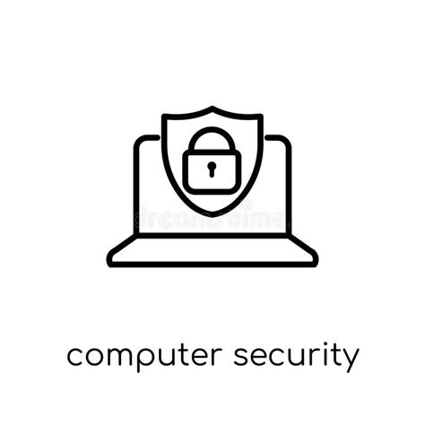 Computer Security Icon Trendy Modern Flat Linear Vector Compute Stock