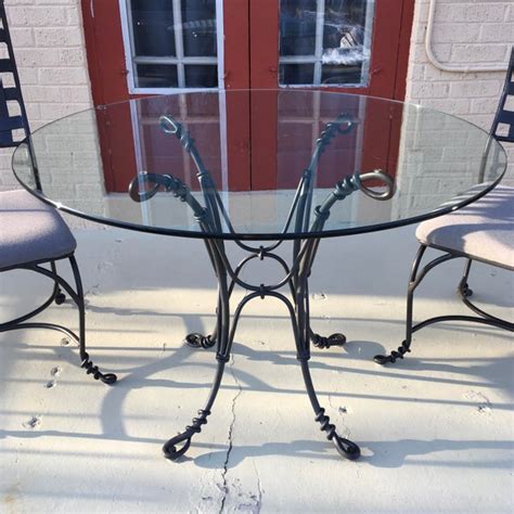 Wrought Iron Round Glass Top Dining Table Chairish