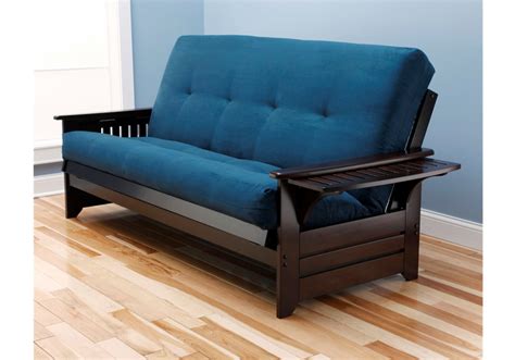 With our years of experience in futon frames we give you the confidence of durability in a well engineered frame. Espresso Full Futon Frame with Tray Arm with mattress in ...