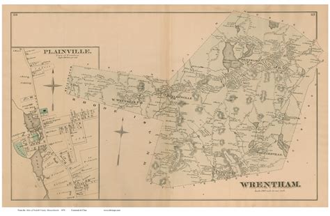 Wrentham And Plainville Village Massachusetts 1876 Old Town Map
