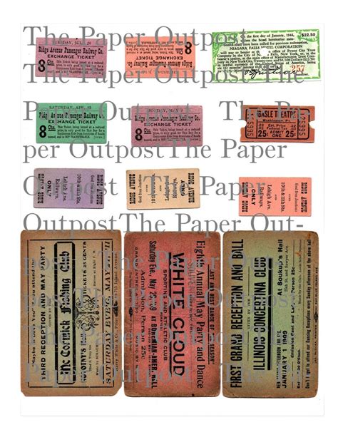 Tickets 1 Vintage Digital Printable Kit Old Tickets Vintage Etsy