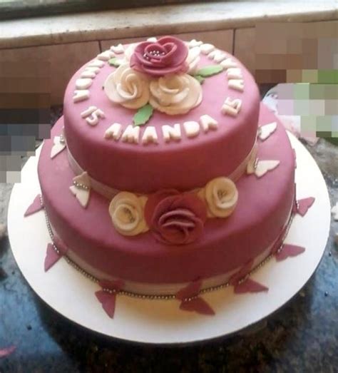 Rosie's dessert spot on instagram: Pink 2 Tier 15th Birthday Cake for Girl with Flowers.JPG
