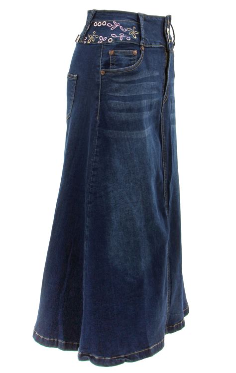 Womens Juniorsplus Size Long A Line Stretch Denim Maxi Skirt Ebay