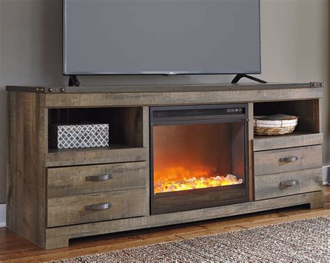 Trinell Brown Lg Tv Stand With Fireplace Insert Glassstone Ez