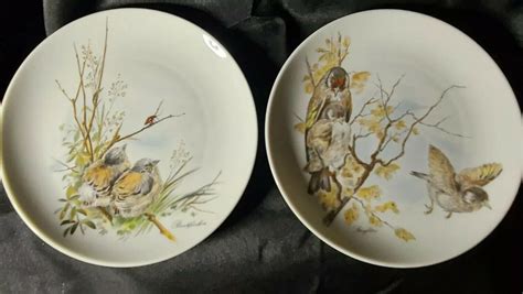 Vintage Kaiser Pottery Germany Set Of 2 Bird Plates Buchfinken