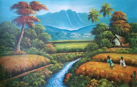 27 Galeri Lukisan Pemandangan Gunung Sawah Pemandangan