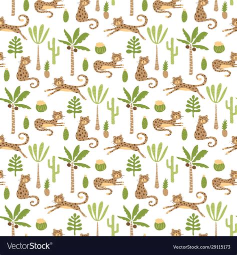 Seamless Safari Pattern With Leopards Royalty Free Vector