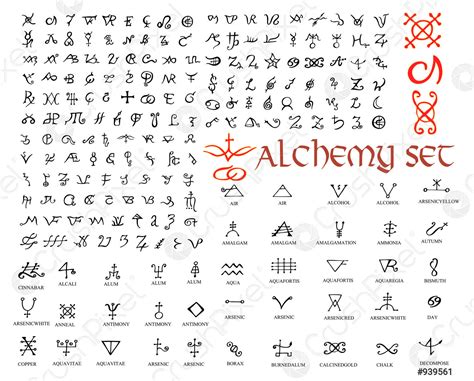 Large Set Of Alchemical Symbols Isolated On White Hand Drawn Stock