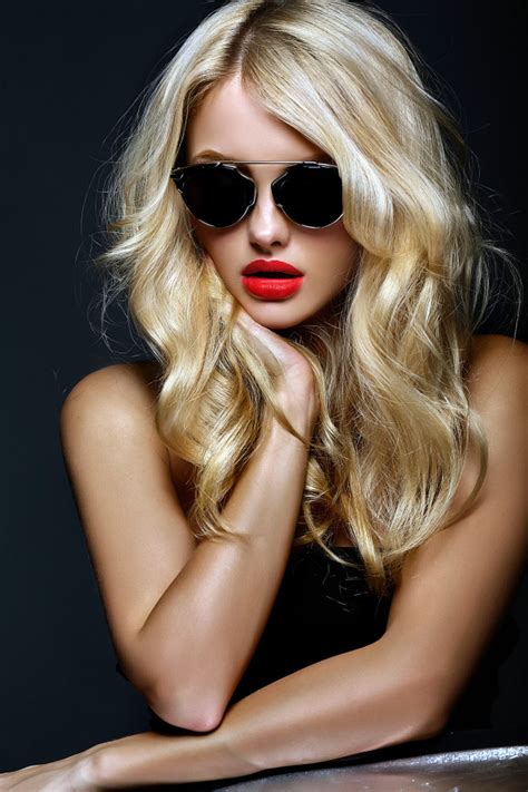 Free Portrait Of Beautiful Cute Blonde Woman Girl In Sunglasses With Red Lips Free Photo Nohatcc