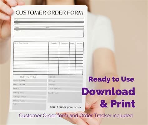 Printable Customer Order Form And Order Tracker Downloadable Etsy Ireland