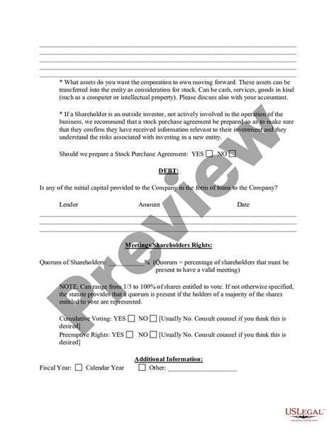 Incorporation Questionnaire Us Legal Forms