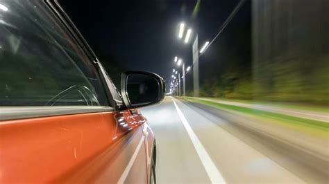 Drivelapse From Side Of Car Moving On A Night Highway Timelapse