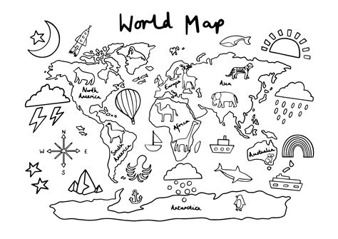 Printable Coloring World Map For Kids Easy Planet Travel World Map