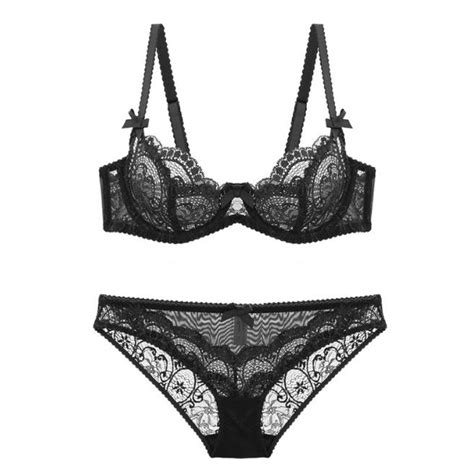 Lady 34 Cup French Ultra Thin Lace Embroidery Sexy Bra Sets Women