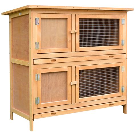 Pawhut Solid Wood Rabbitbunny Hutch With 2 Large Main Rooms