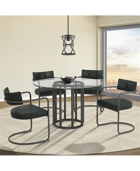 Armen Living Denis Contemporary Round Metal Dining Table In Mineral Finish With Clear Tempered