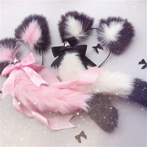 Cute Soft Cat Ears Headbands With Fox Tail Bow Metal Butt Anal Plug Erotic Cosplay Accessories