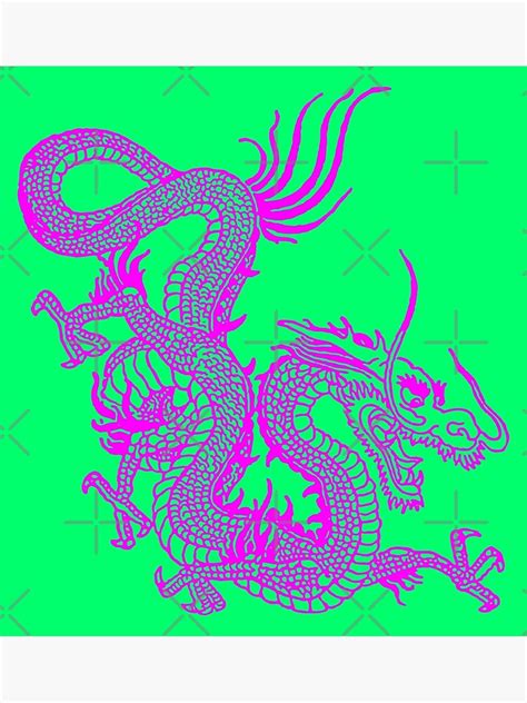 Fuchsia Chinese Dragon Neon Green Poster By Eddiebalevo Redbubble