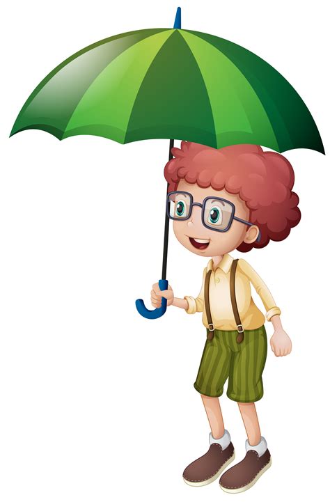 Little Boy And Green Umbrella 559783 Vector Art At Vecteezy