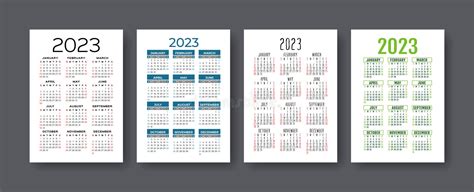 Calendar 2023 Year Set Vector Vertical Template Collection Ready