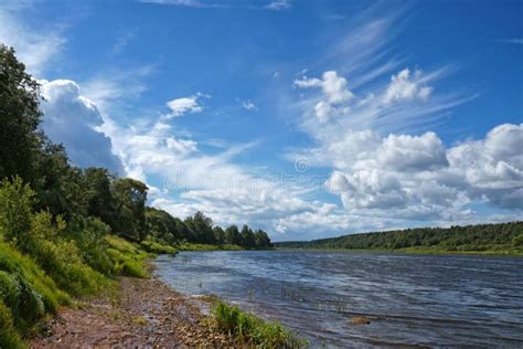 Summer Landscape With Big River And Forest River Volga Near Tver