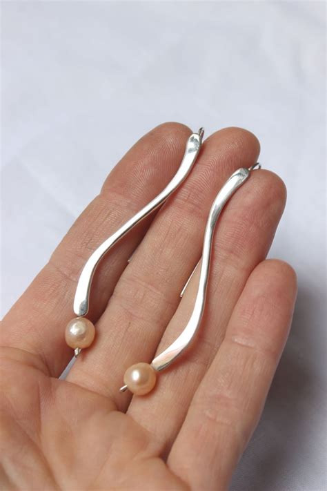 Sterling Silver And White Freshwater Pearls Dangle And Long Etsy