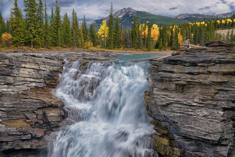 Canada Fall Rocks Stream Trees Mountains Waterfalls Autumn