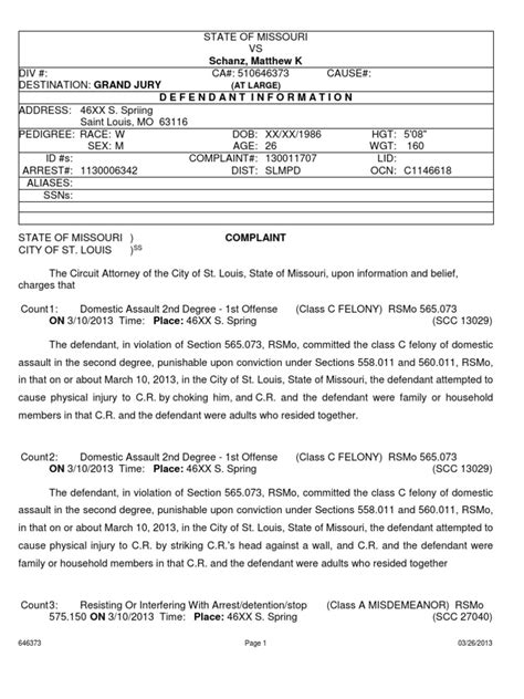 Matthew Schanz Probable Cause Statement United States Federal